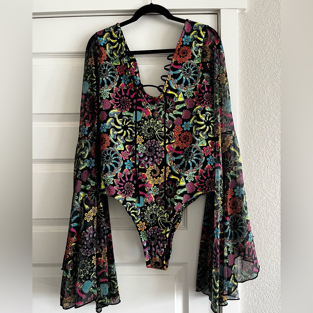 Freedom Rave Wear Psybloom Goddess Bodysuit 1x NWOT